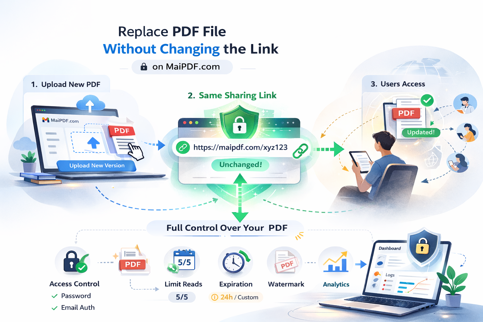 Replace PDF — same link, new content